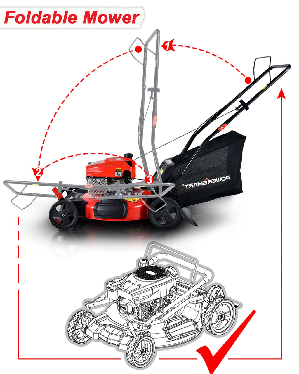 PowerSmart DB2194PR 21" 3-in-1 GAS Push Lawn Mower 170cc with Steel Deck