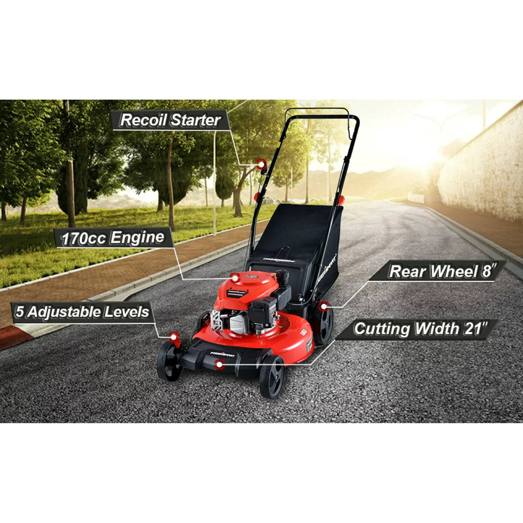 PowerSmart DB2194PR 21" 3-in-1 GAS Push Lawn Mower 170cc with Steel Deck