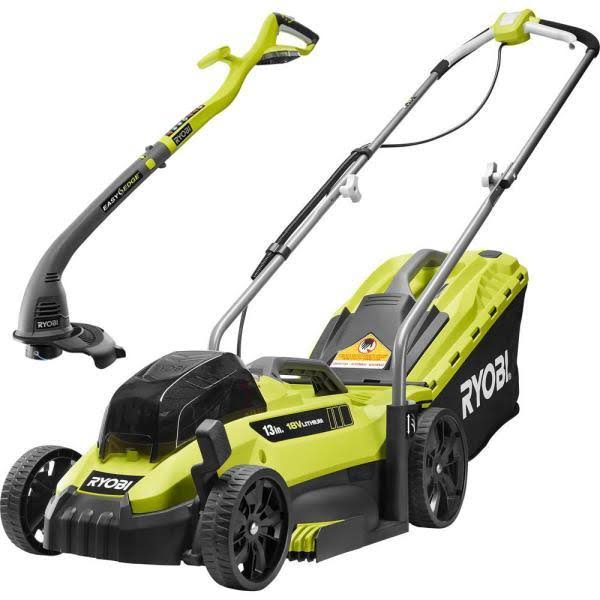 Ryobi ONE+ 18V 13 in. Cordless Battery Walk Behind Push Lawn Mower & String Trimmer with 4.0 Ah Battery and Charger