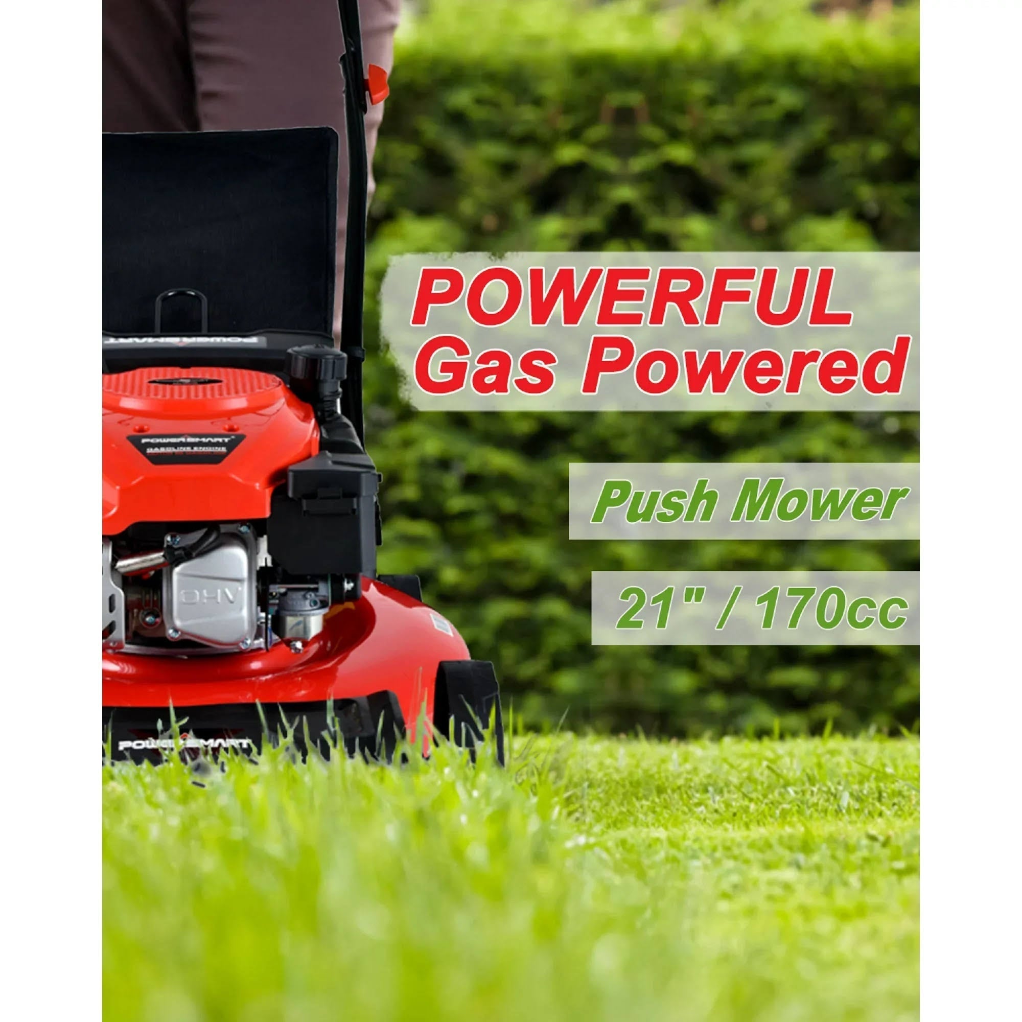 PowerSmart DB2194PR 21" 3-in-1 GAS Push Lawn Mower 170cc with Steel Deck