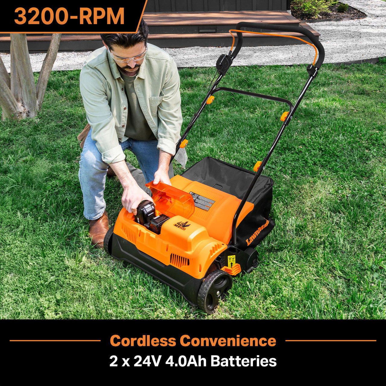 LawnMaster 48V MAX Brushless 16-Inch Cordless Scarifier & Dethatcher, CLGVB4816