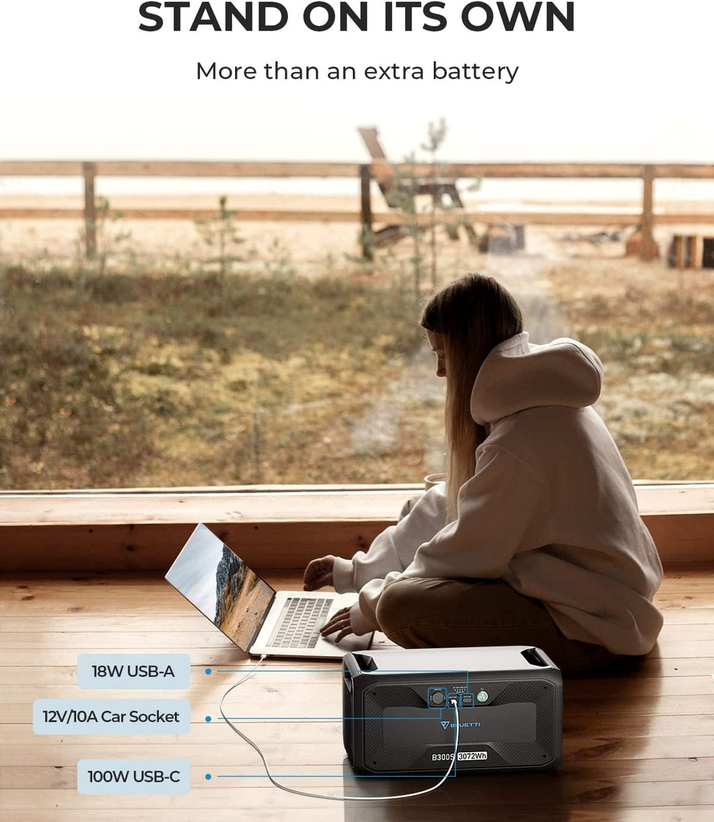 Solar Power Station AC500 & B300S Expansion Battery, 3072Wh Lifepo4 Battery Backup W/ 6 5000W AC Outlets (10KW Peak), 50A NEMA 14-50R, Modular Power System for Home Use, Emergency, Blackout