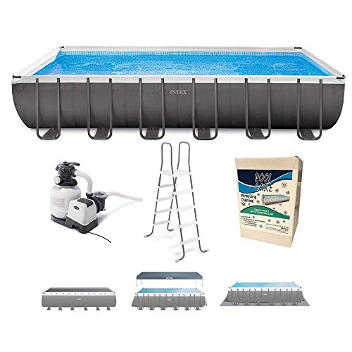 Intex 26363EH 24ft x 12ft x 52in Ultra XTR Frame Outdoor Above Ground Rectangular Swimming Pool Set with Pump, Ladder, Pool Cover, and Winterizing Kit