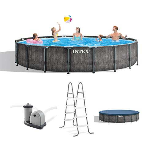 Intex 18ft x 48in Greywood Prism Steel Frame Pool Set with Cover, Ladder, Pump