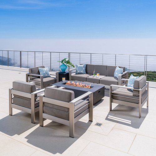 Christopher Knight Home Cape Coral Outdoor Set of Club Chairs with 3 Seater Loveseat and Firepit