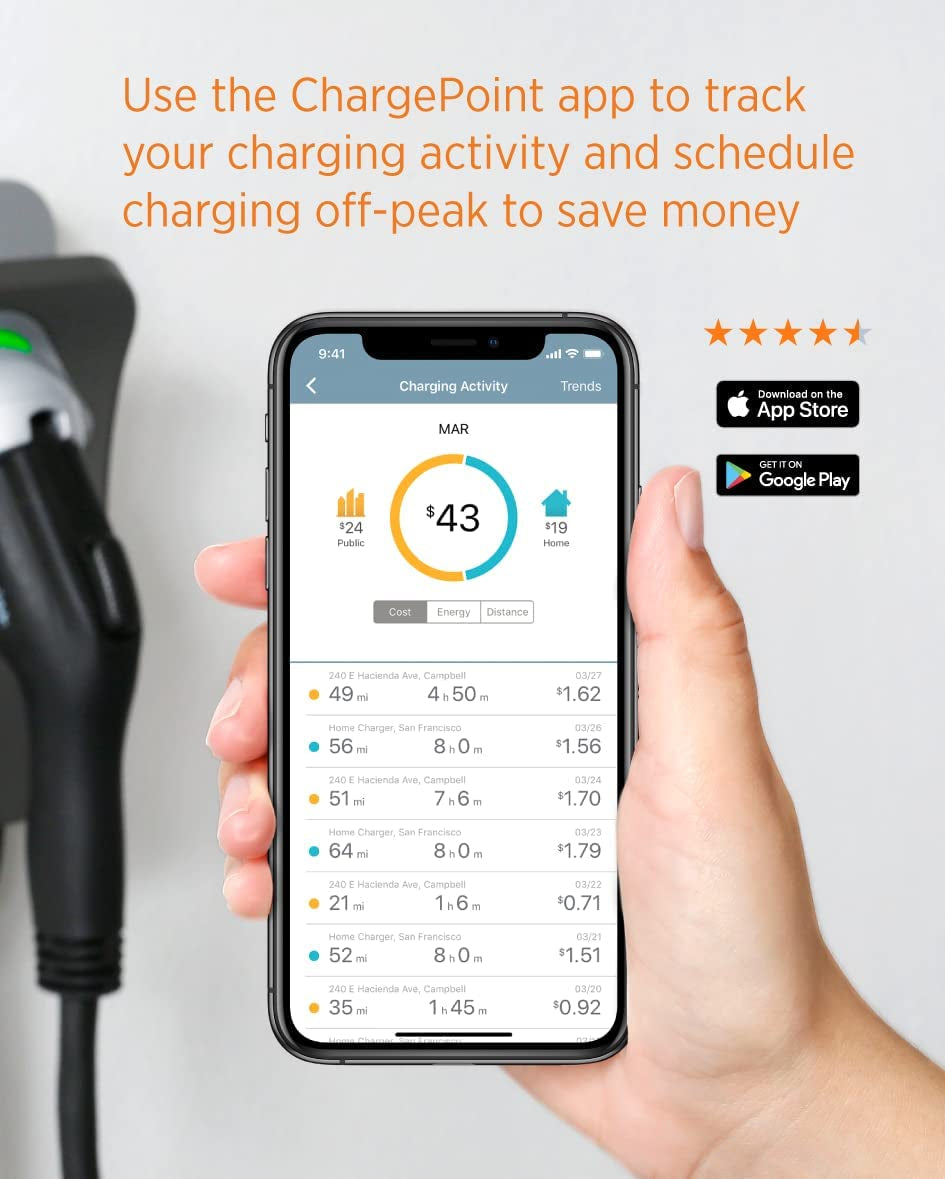 Home Flex Electric Vehicle (EV) Charger Upto 50 Amp, 240V, Level 2 Wifi Enabled EVSE, UL Listed, Energy Star, NEMA 6-50 Plug or Hardwired, Indoor/Outdoor, 23-Foot Cable
