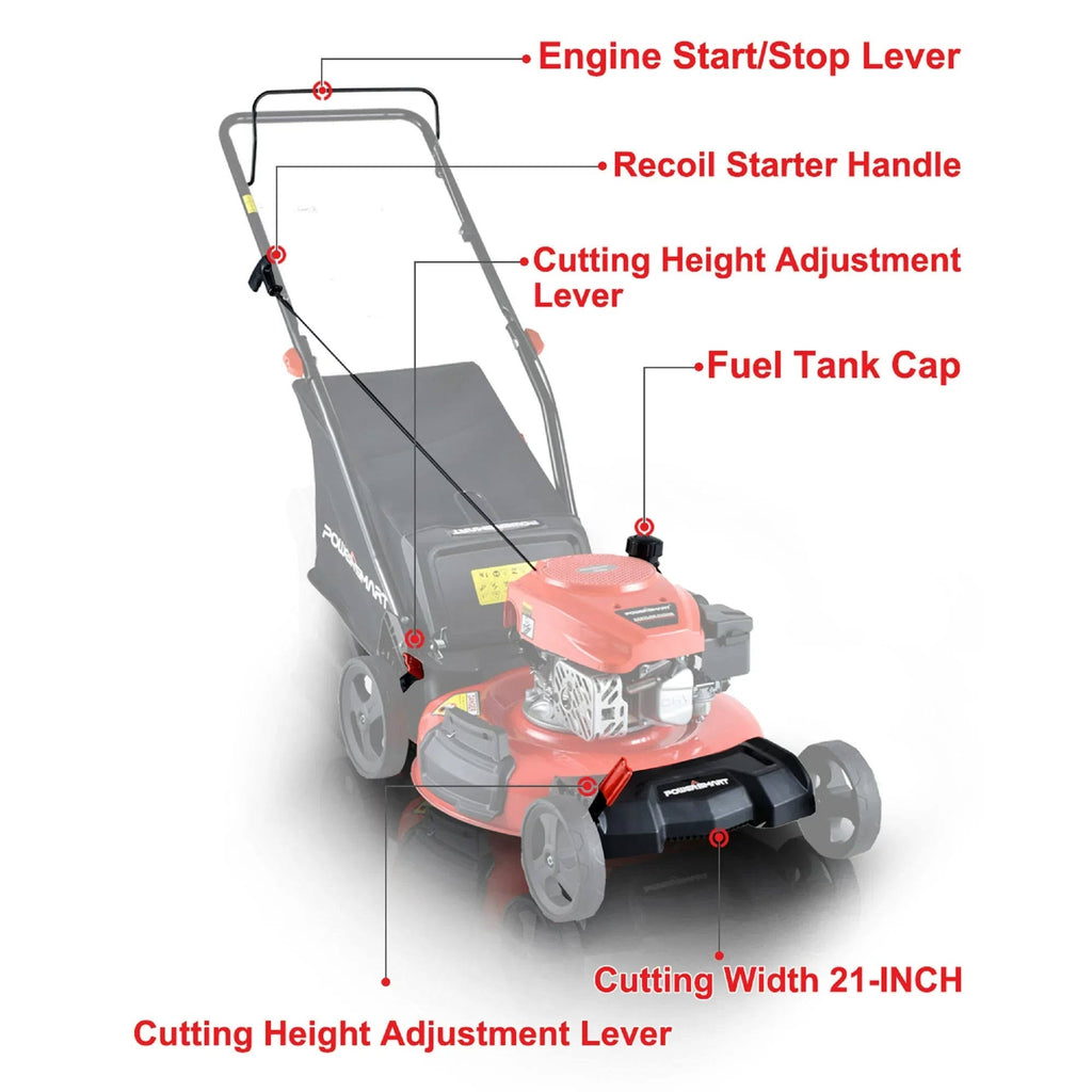 PowerSmart DB2194PR 21" 3-in-1 GAS Push Lawn Mower 170cc with Steel Deck