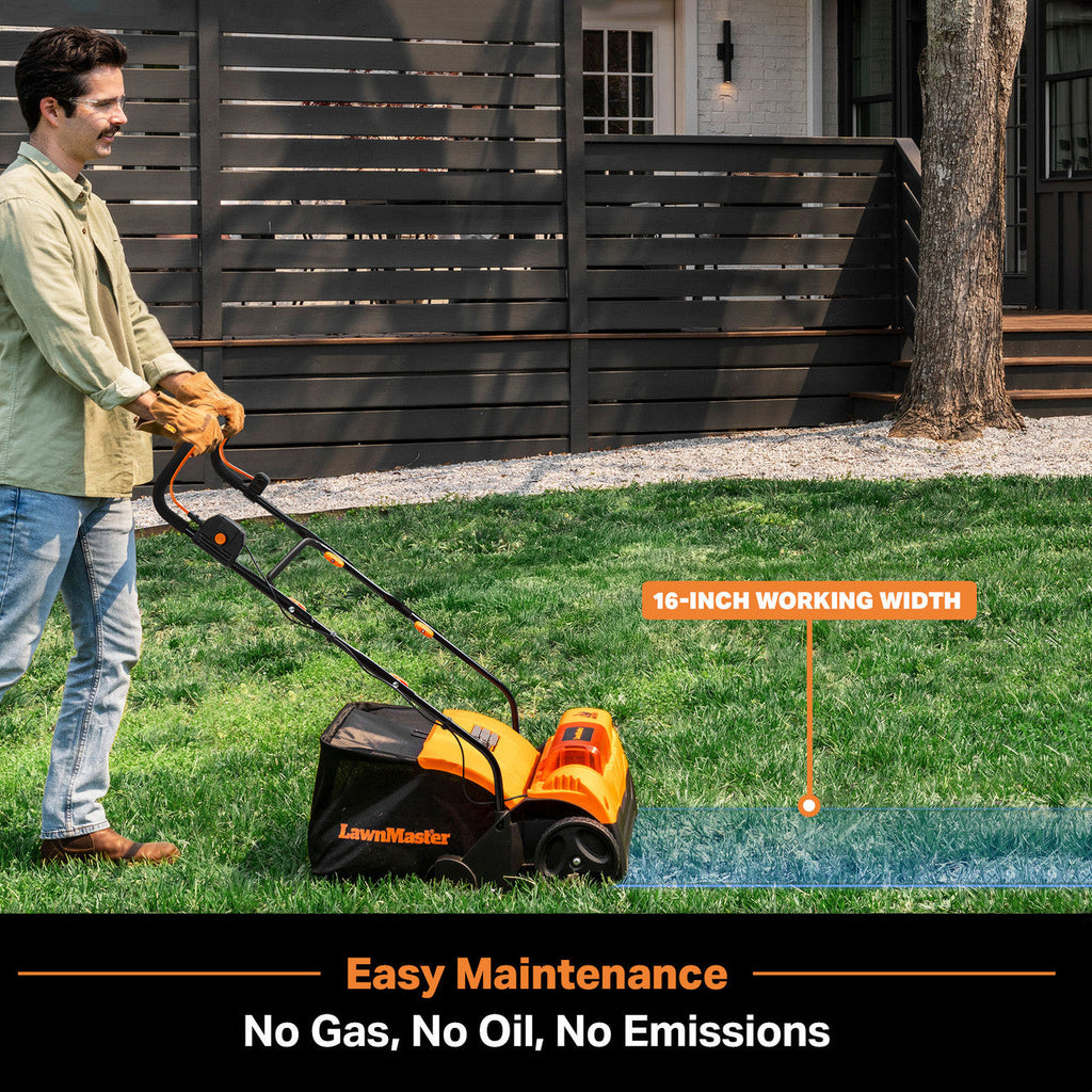 LawnMaster 48V MAX Brushless 16-Inch Cordless Scarifier & Dethatcher, CLGVB4816