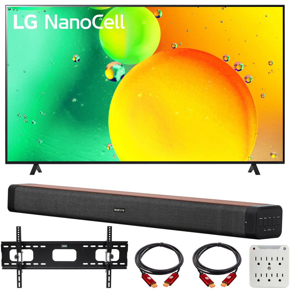 LG 75" HDR 4K UHD Smart NanoCell LED TV 2022 with Deco Home 60W Soundbar Bundle
