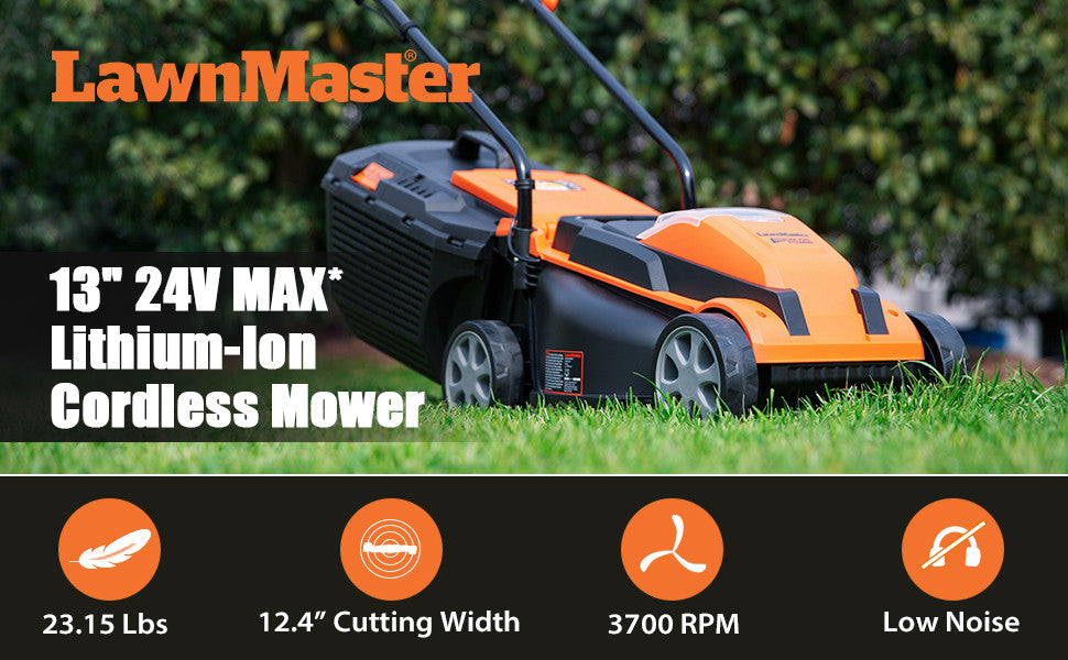 LawnMaster Electric Cordless 13-Inch Lawn Mower 24V