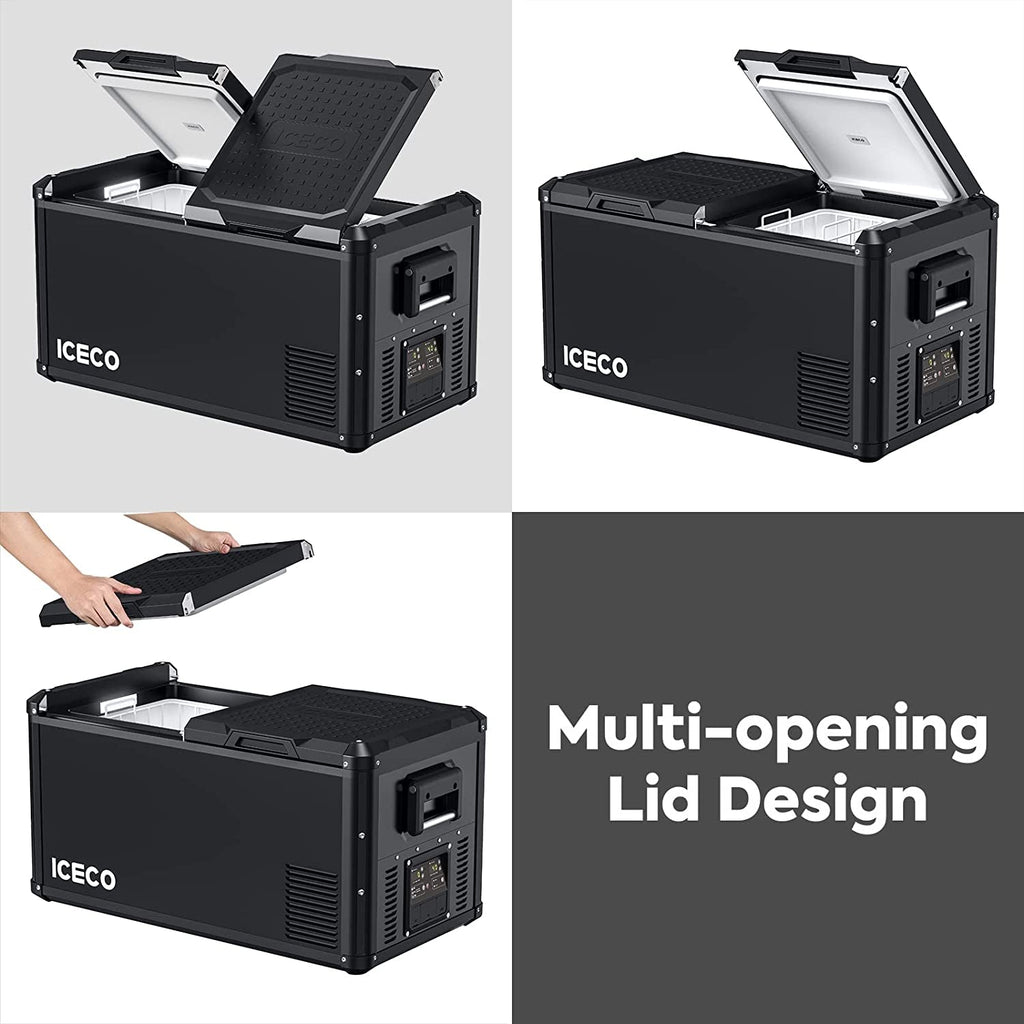 VL90 Prod Portable Refrigerator, Multi-Directional Lid, Dual USB & DC 12/24V, AC 110-240V, 90L DUAL Zone Steel Compact Refrigerator Powered by SECOP, 0℉ to 50℉, Home & Car Use [Upgrade, 95 Quarts]