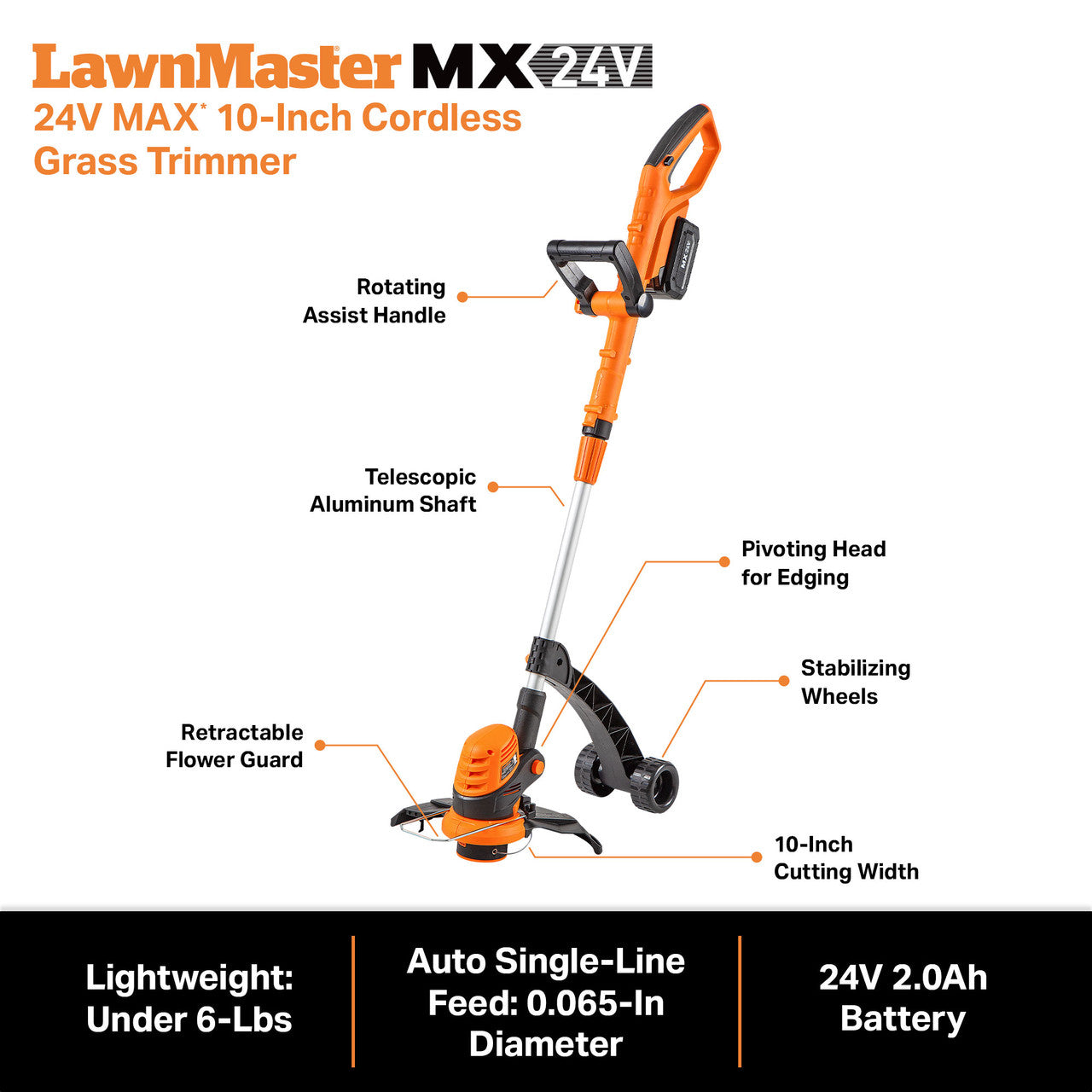 LawnMaster 24V MAX* 10” Cordless Grass Trimmer, CLGT2410S