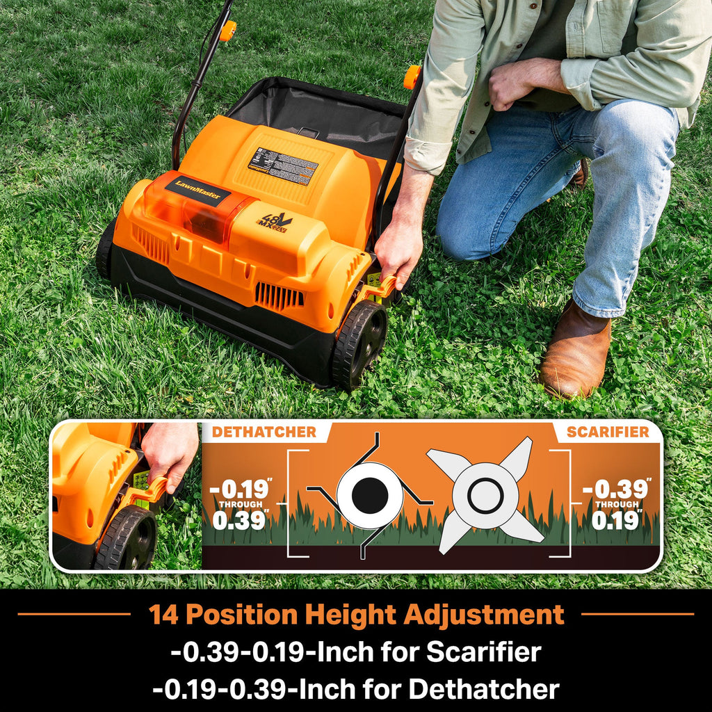 LawnMaster 48V MAX Brushless 16” Cordless Scarifier & Dethatcher