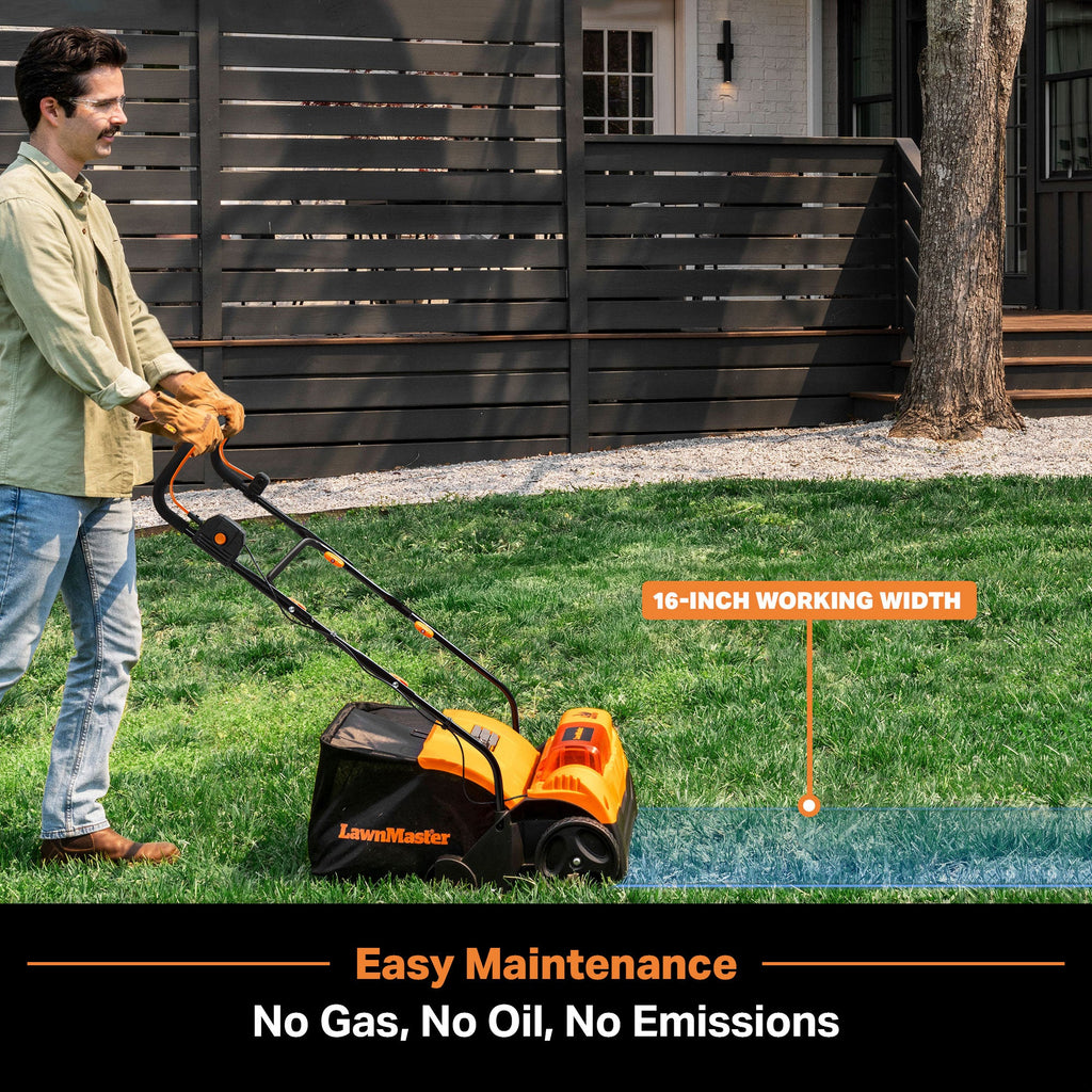 LawnMaster 48V MAX Brushless 16” Cordless Scarifier & Dethatcher