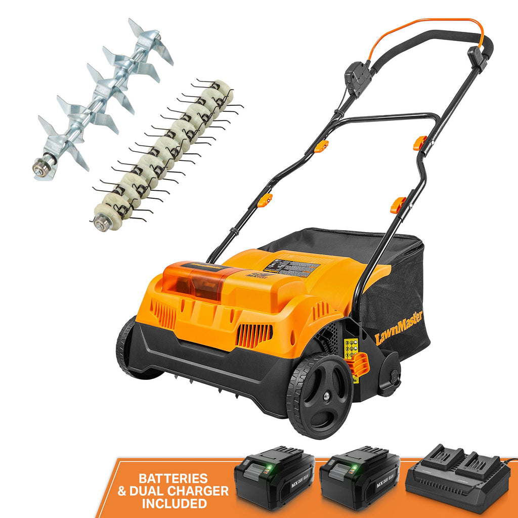 LawnMaster 48V MAX Brushless 16-Inch Cordless Scarifier & Dethatcher, CLGVB4816