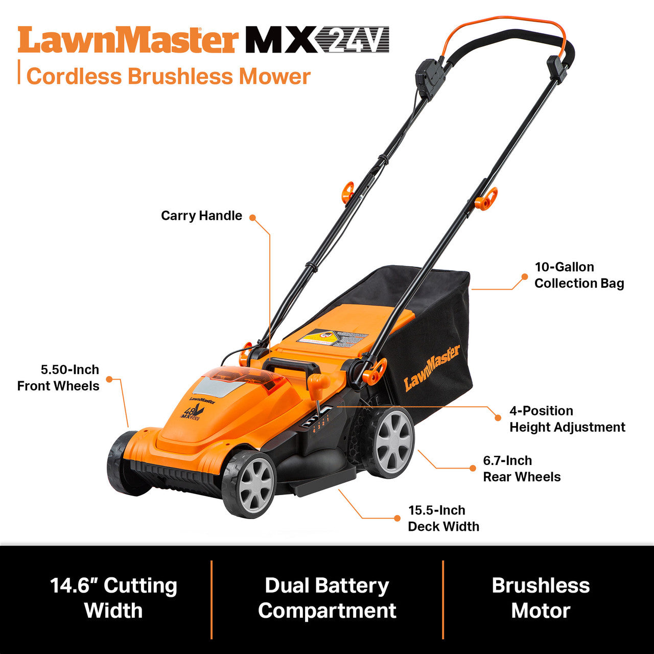 LawnMaster 48V MAX Brushless 15” Cordless Lawn Mower, CLMF4815E