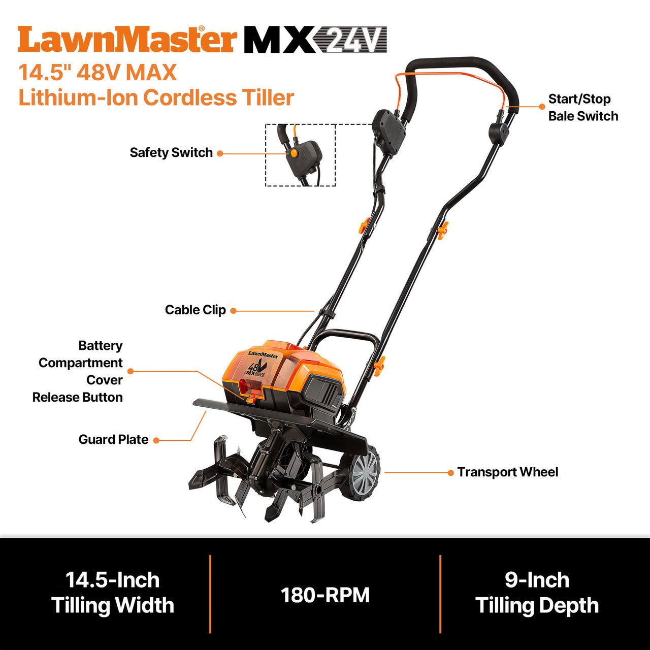 LawnMaster 48V MAX* 14.5-Inch Cordless Tiller, CLTE4814