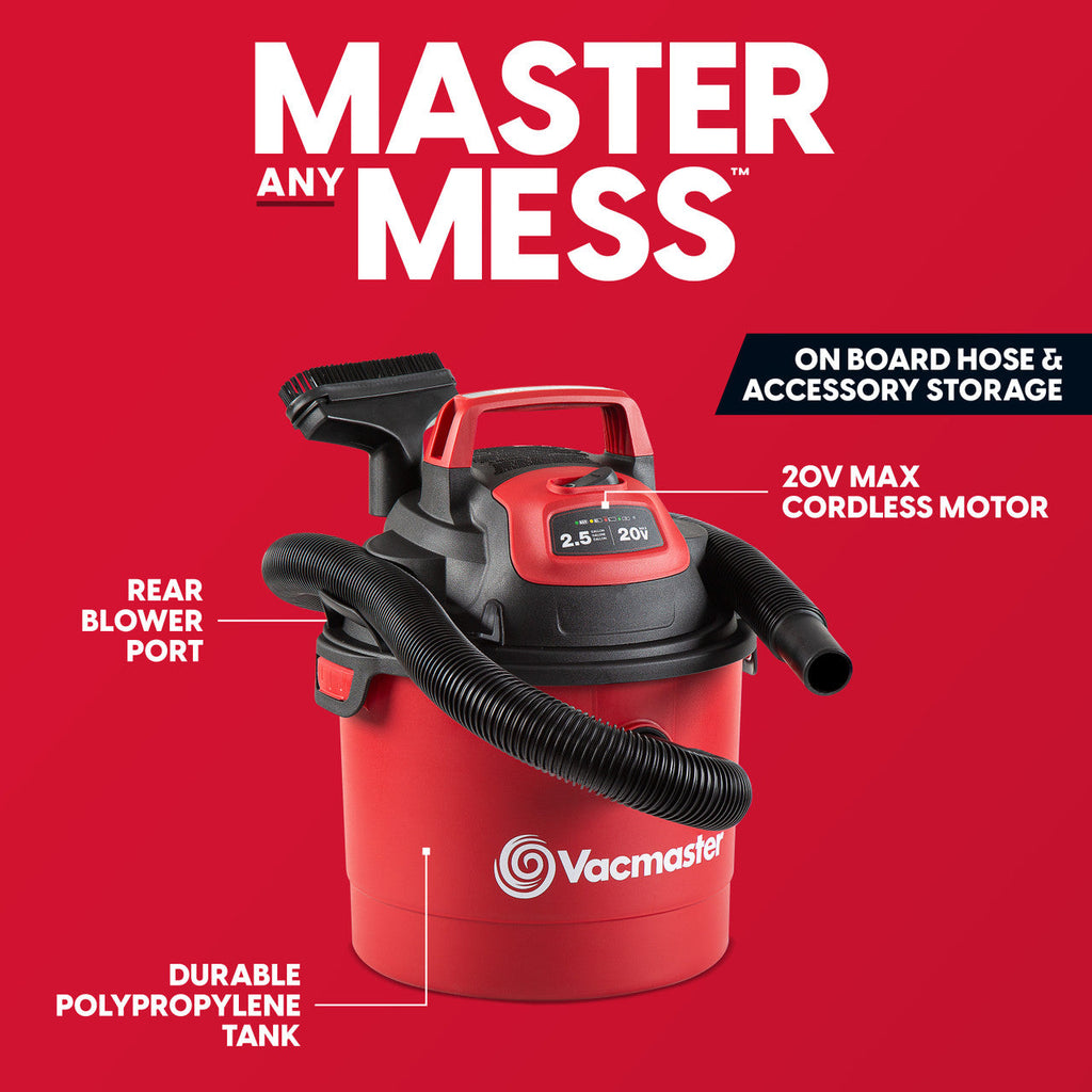 Vacmaster 2.5-Gallon 20V Cordless Wet/Dry Vac, DVOM202P 1101