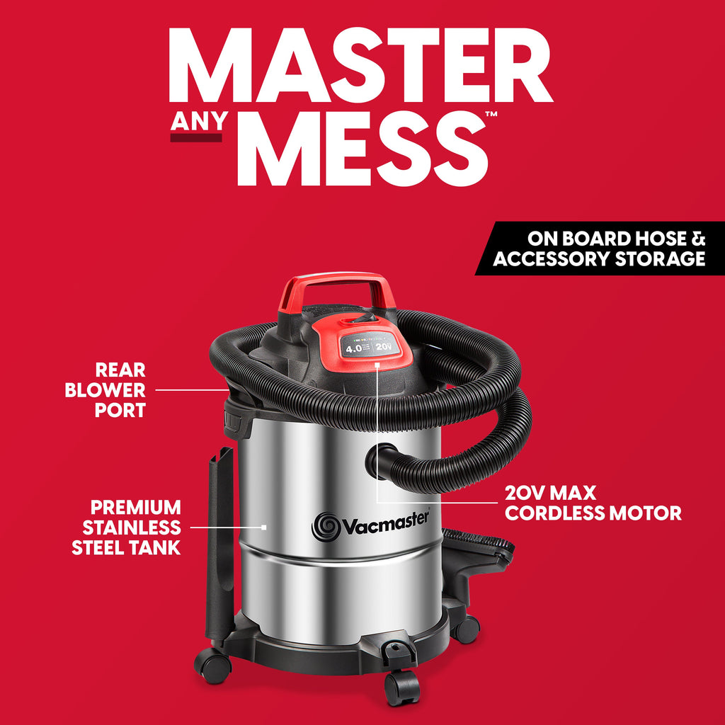 Vacmaster 20V Cordless 4-Gallon Wet/Dry Vac, DVOM204S 1101
