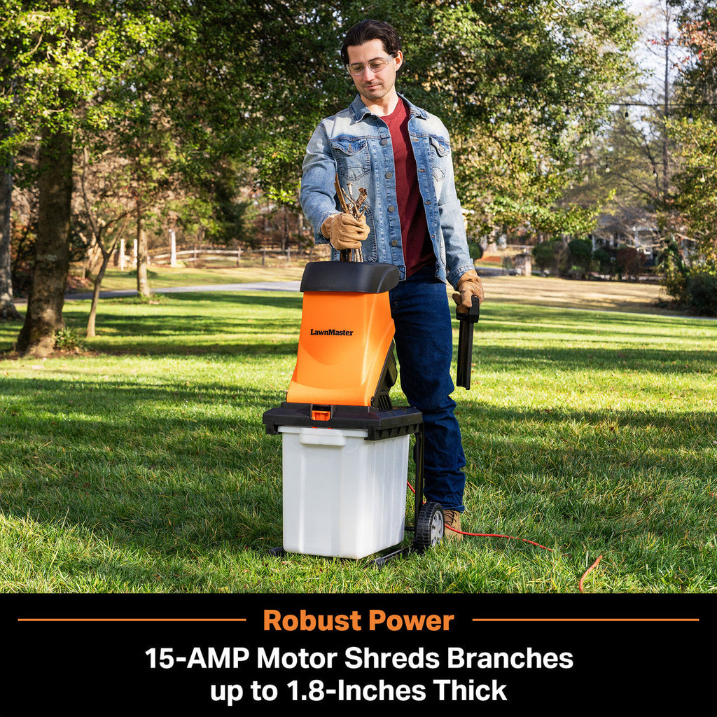 LawnMaster 15 Amp Electric Wood Chipper Shredder w/ Collection Bin, FD1504