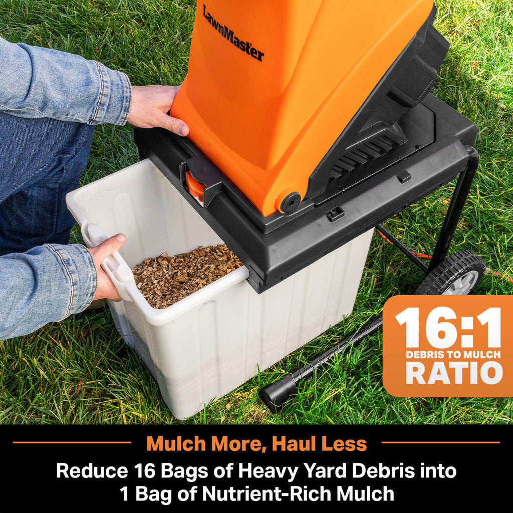 LawnMaster 15 Amp Electric Wood Chipper Shredder w/ Collection Bin, FD1504
