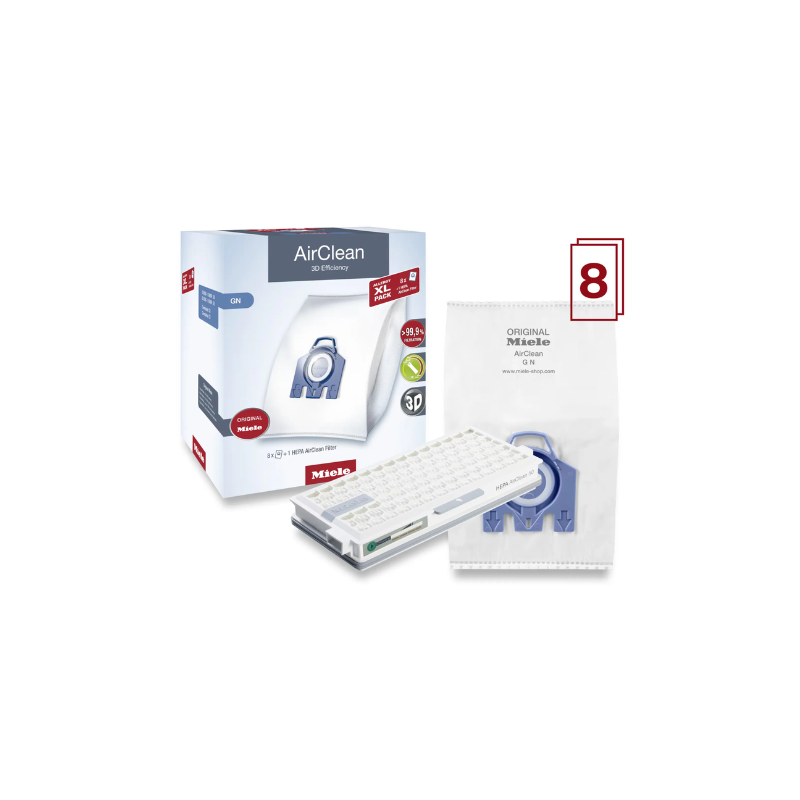 Miele Allergy-XL Pack AirClean 3D Efficiency GN (8 Pack) 1 x HA50 HEPA Filter