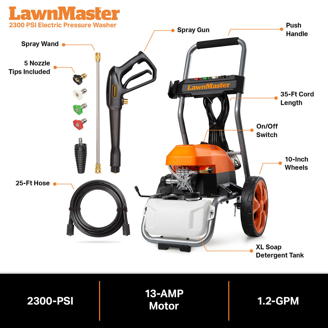 LawnMaster 2300 PSI Electric Pressure Washer, LT2100B