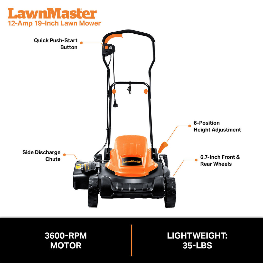 LawnMaster 12 Amp 19-inch Electric Lawn Mower, ME1218X