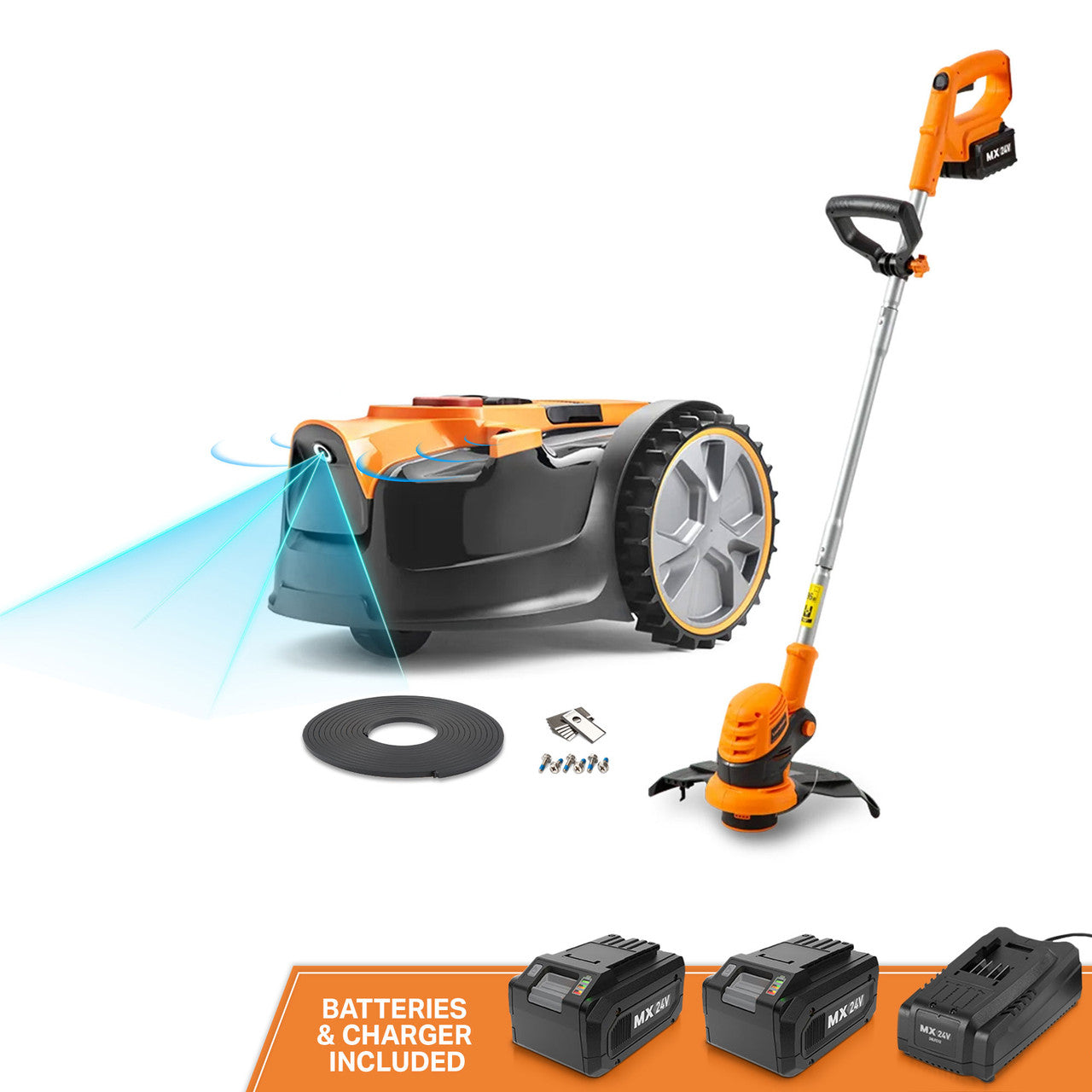 LawnMaster OcuMow™ 200 Series Robot Lawn Mower & MX24V 10"  Trimmer Combo Kit, VBRMGT601YCM2