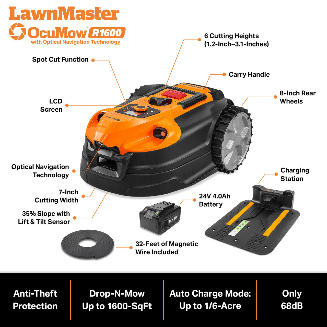 LawnMaster OcuMow™ R1600 Robot Lawn Mower, VBRM701YAMIDR