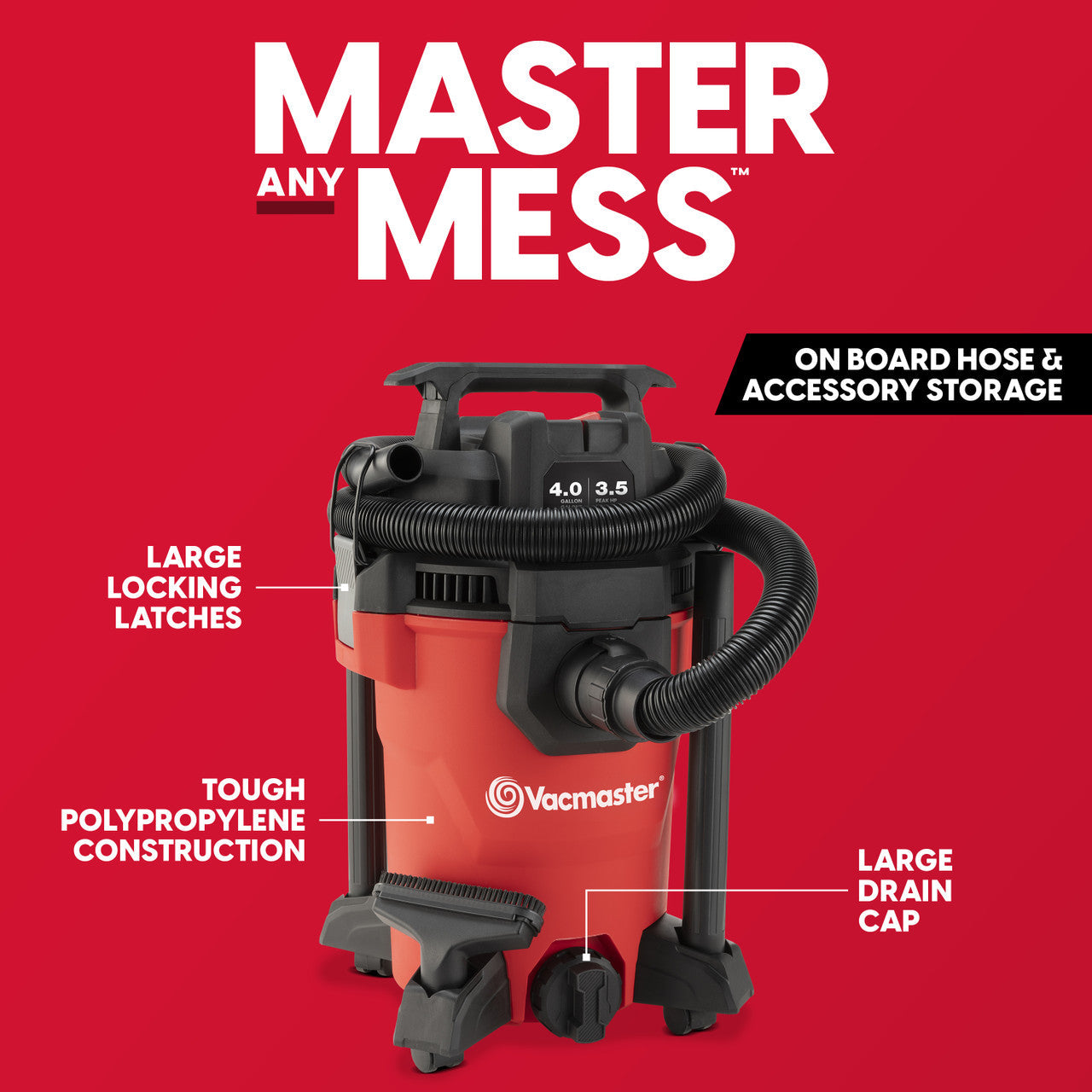 Vacmaster 4-Gallon 3.5 Peak HP Wet/Dry Vac, VCM408PF 1101
