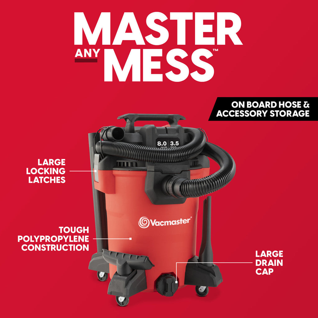Vacmaster 8-Gallon 3.5 Peak HP Wet/Dry Vac, VCM811PF 1101