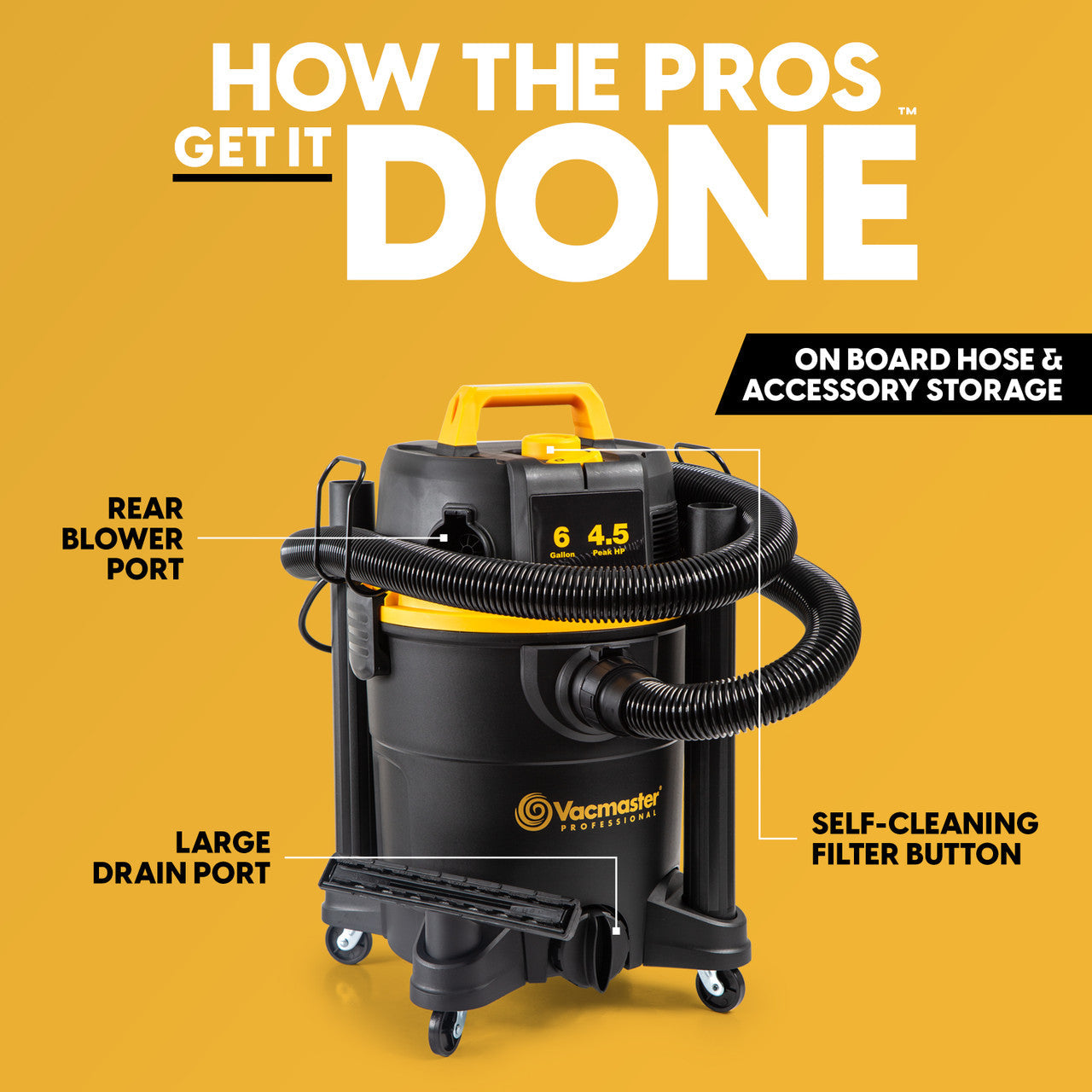 Vacmaster Professional 6-Gallon 4.5 Peak HP Wet/Dry Vac with Self-Cleaning Filter System, VDK611PF 0201