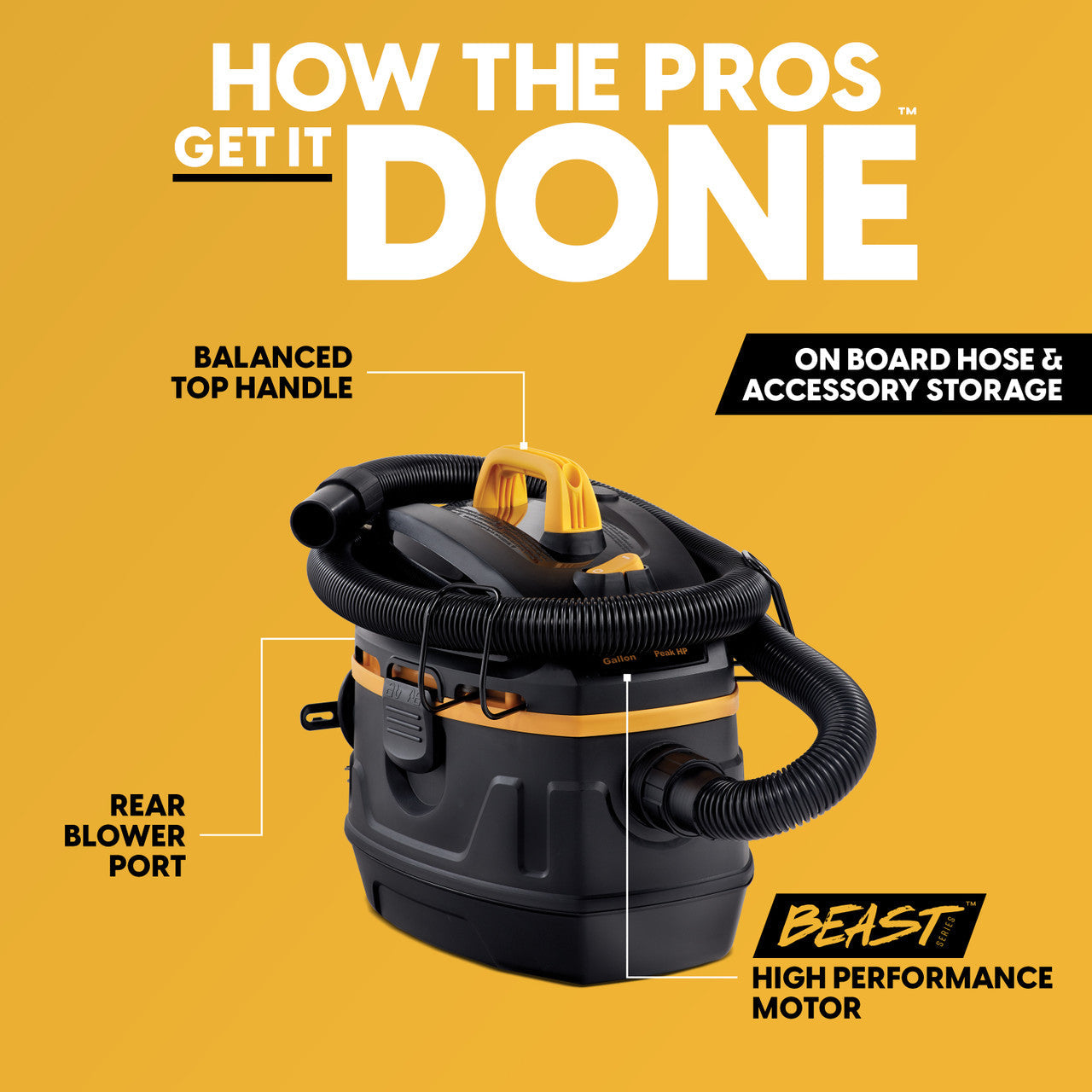 VACMASTER PROFESSIONAL BEAST SERIES™  5-GALLON* 5.5 PEAK HP† WET/DRY VACUUM, VFB511B 0201