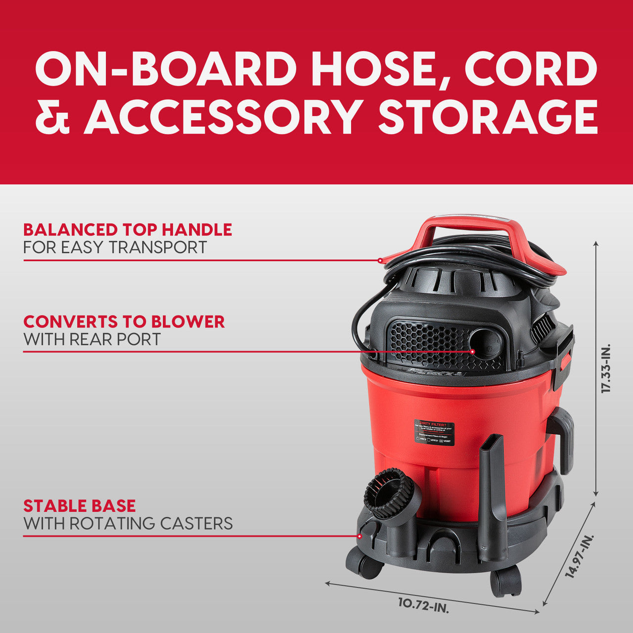 Vacmaster 3.2-Gallon* 2.5 Peak HP Wet/Dry Vacuum, VHB305M 1101