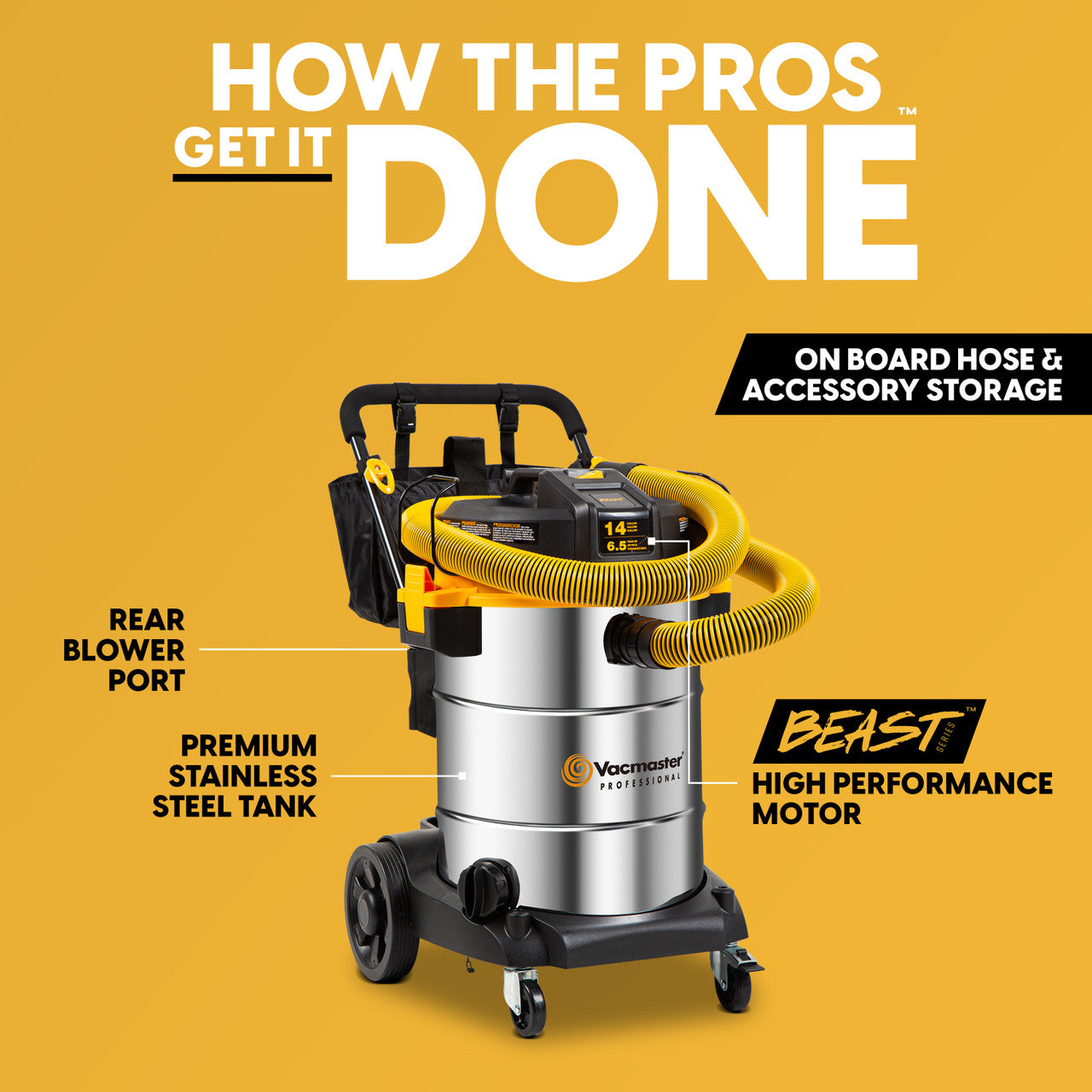 Vacmaster Professional Beast Series™ 14-Gallon* 6.5 Peak HP† Wet/Dry Vacuum, VJE1412SW 0203