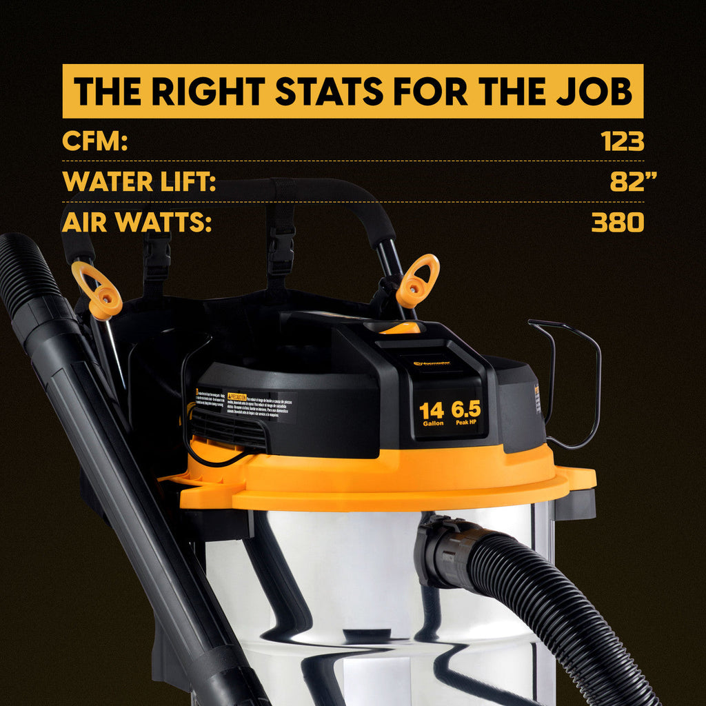 Vacmaster Professional Beast Series™ 14-Gallon* 6.5 Peak HP† Stainless Steel Wet/Dry Vacuum, VJE1412SW 0201