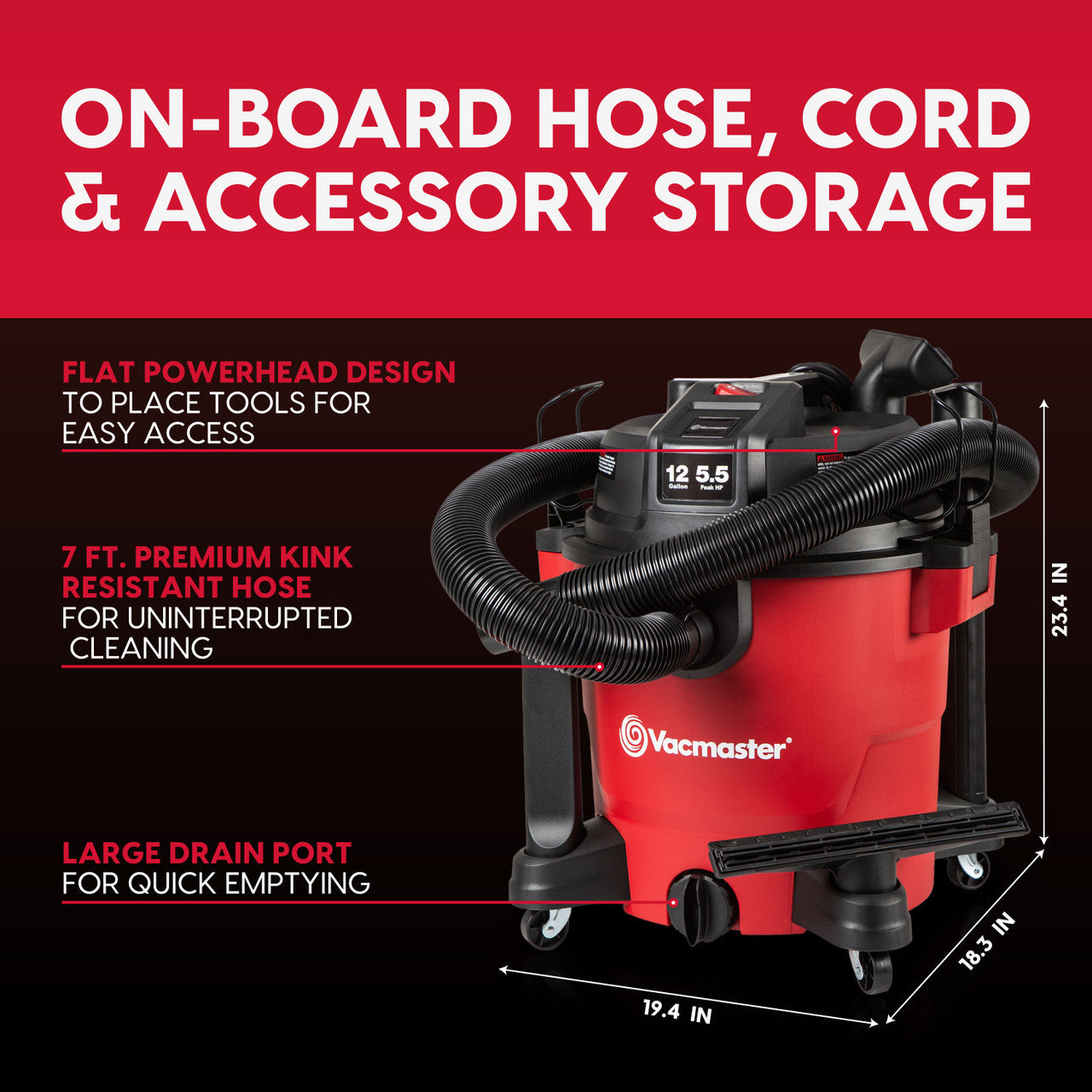 Vacmaster 12-Gallon* 5.5 Peak HP† Wet/Dry Vacuum, VJH1211PF 1101