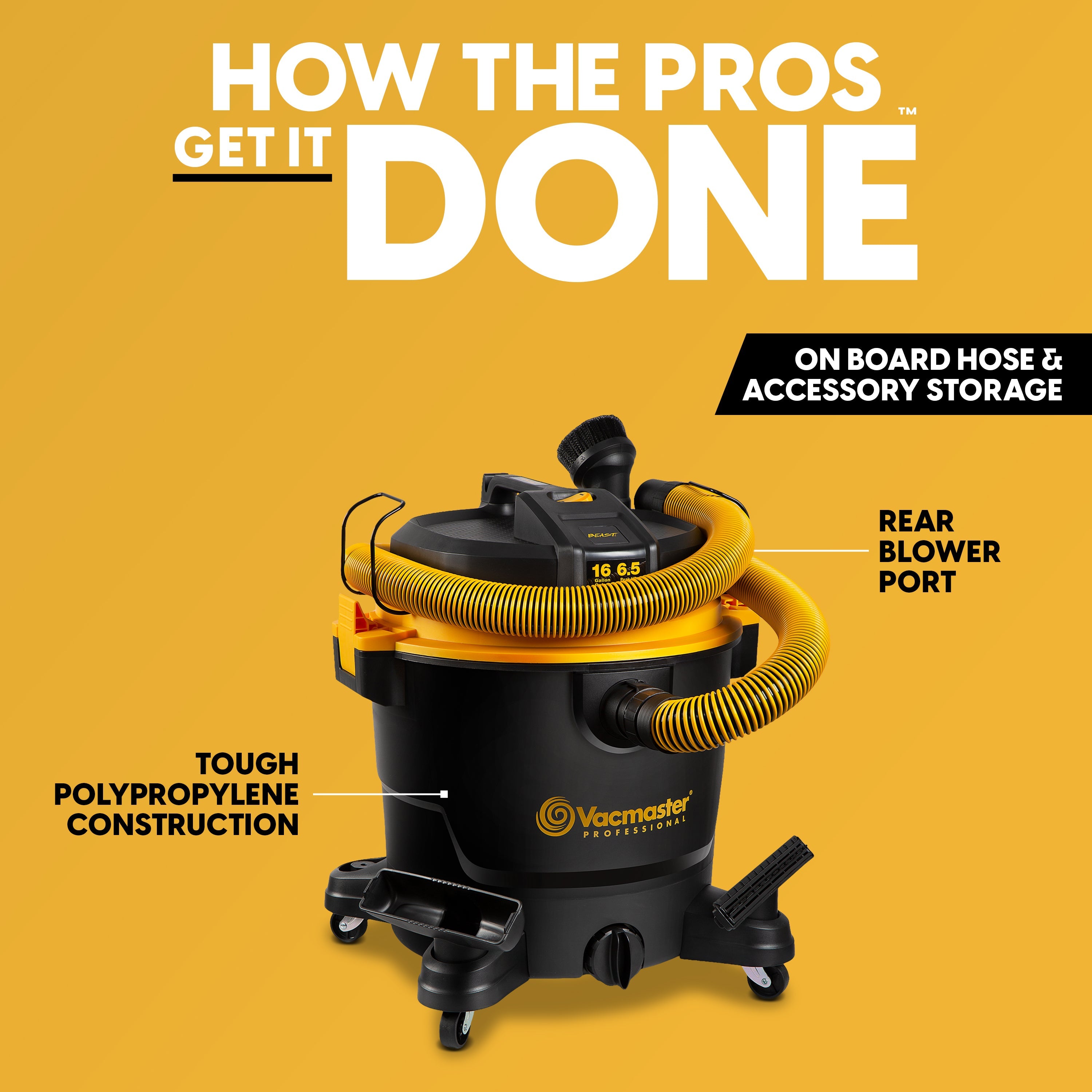 Vacmaster Professional Beast Series™ 16-Gallon 6.5 Peak HP Wet/Dry Vacuum, VJH1612PF 0203