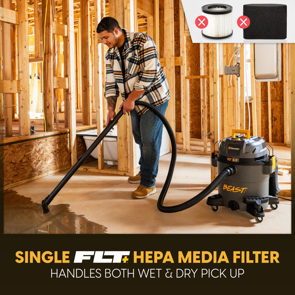 Vacmaster Professional Beast Series™ FLT+™ 10-Gallon* 6.5 Peak HP† Wet/Dry Vac, VJN1012PF 0201