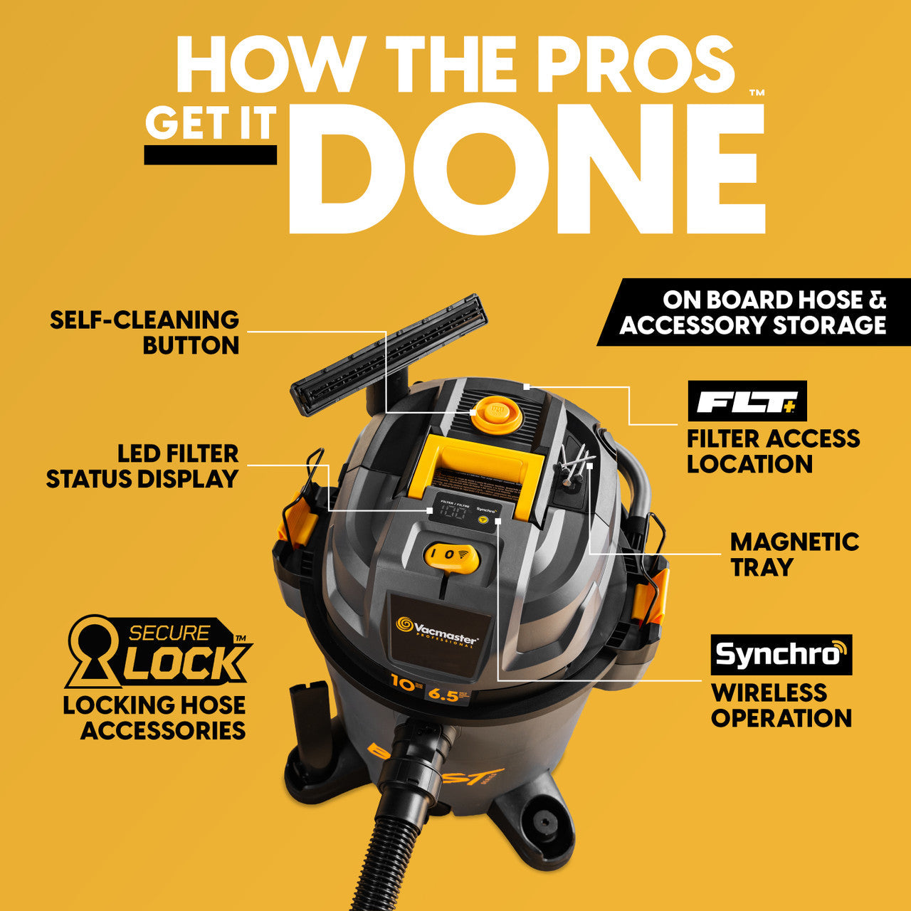 Vacmaster Professional Beast Series™ FLT+™ 10-Gallon* 6.5 Peak HP† Wet/Dry Vac, VJN1012PF 0201