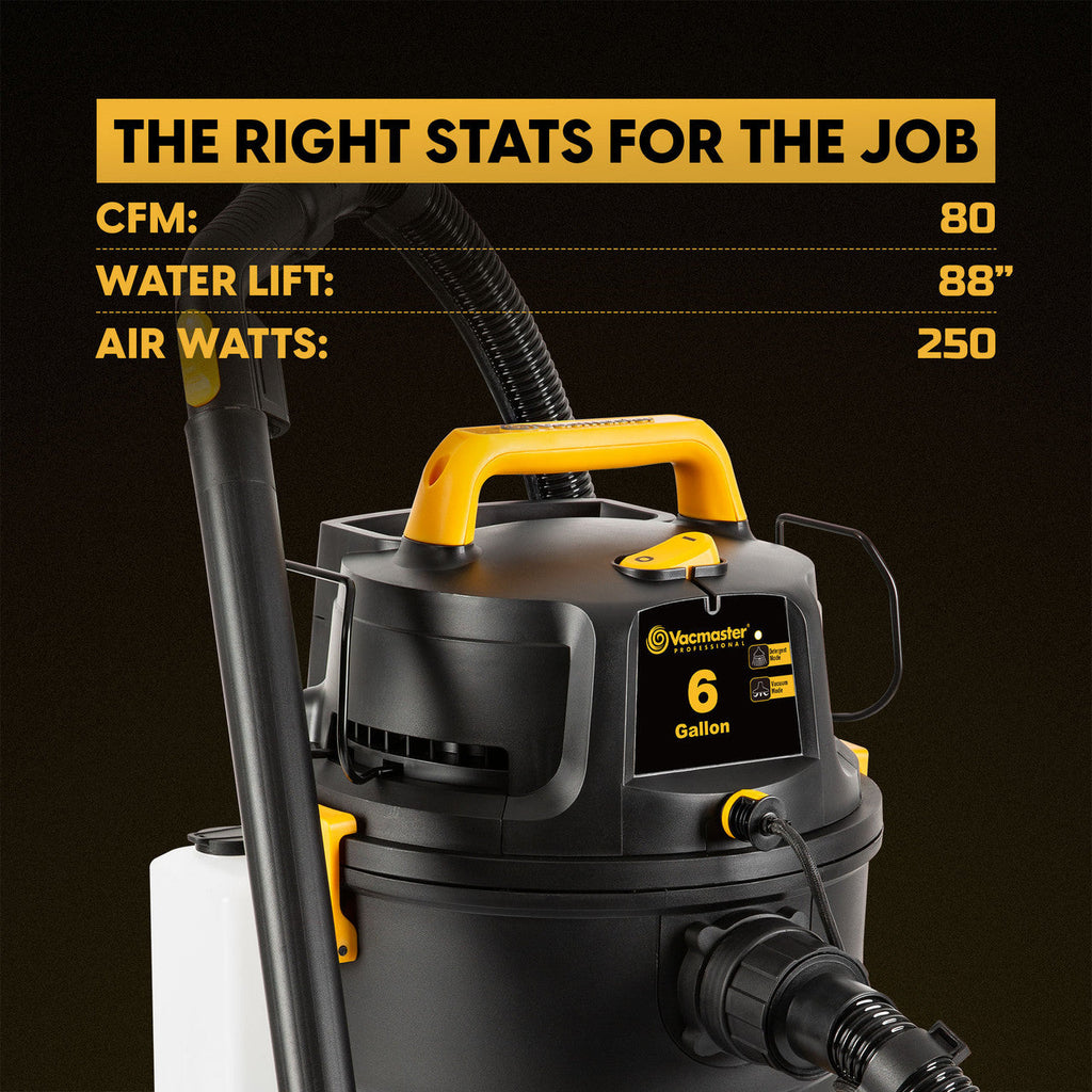 Vacmaster Professional 6-Gallon* 5.5 Peak HP† 3-in-1 Wet/Dry/Upholstery Shampoo Vacuum Cleaner, VK609PFR 0201