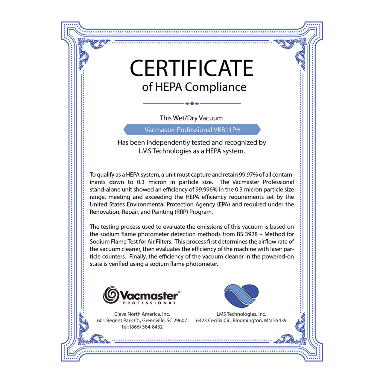 Vacmaster Professional 8-Gallon* HEPA Certified Wet/Dry Vacuum, VK811PH
