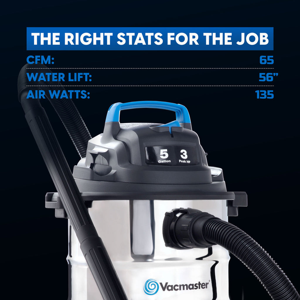 Vacmaster 5-Gallon* 3 Peak HP† Stainless Steel Wet/Dry Vacuum, VOC507S