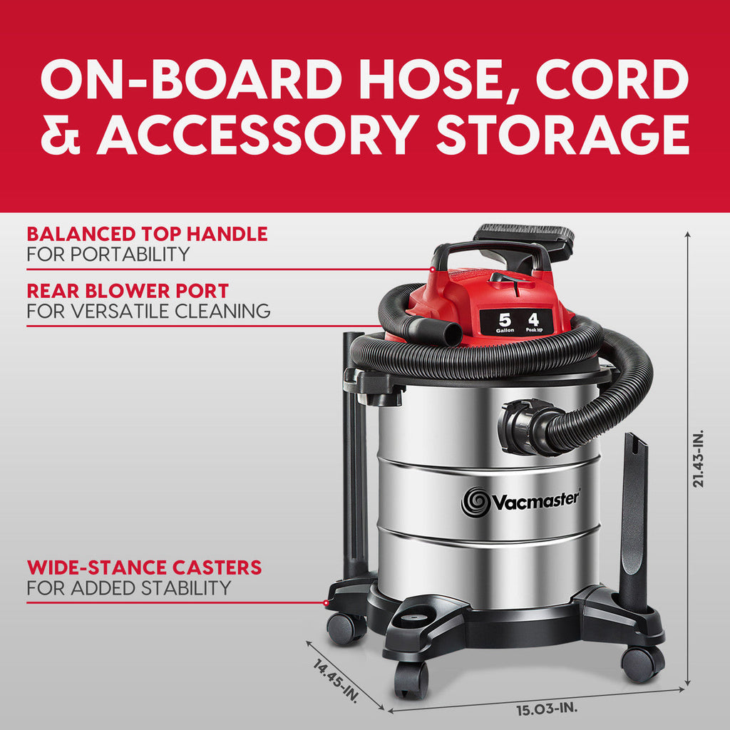 Vacmaster 5-Gallon* 4 Peak HP† Household Wet/Dry Vacuum, VOC508S 1101