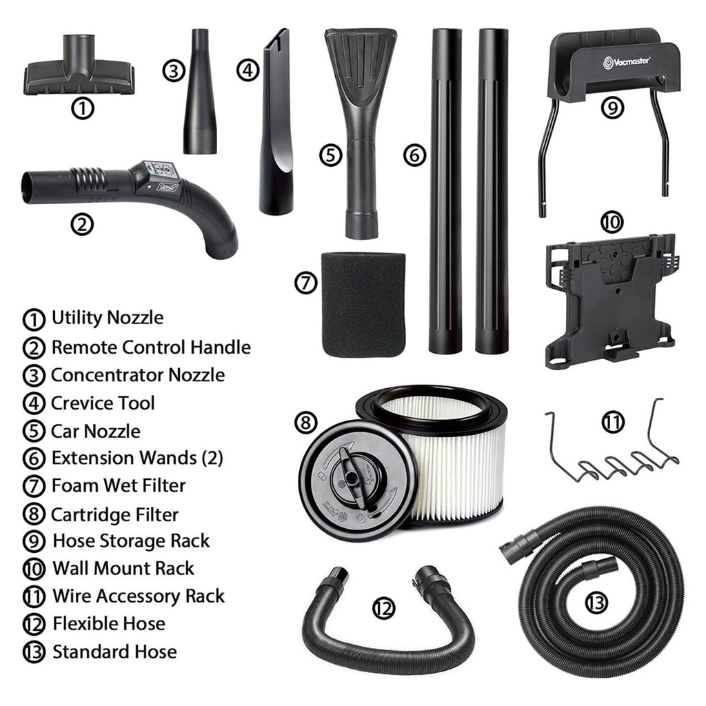 Vacmaster 5-Gallon* 5 Peak HP† Remote Control Wall Mount Wet / Dry Vacuum, VWMB508 0101
