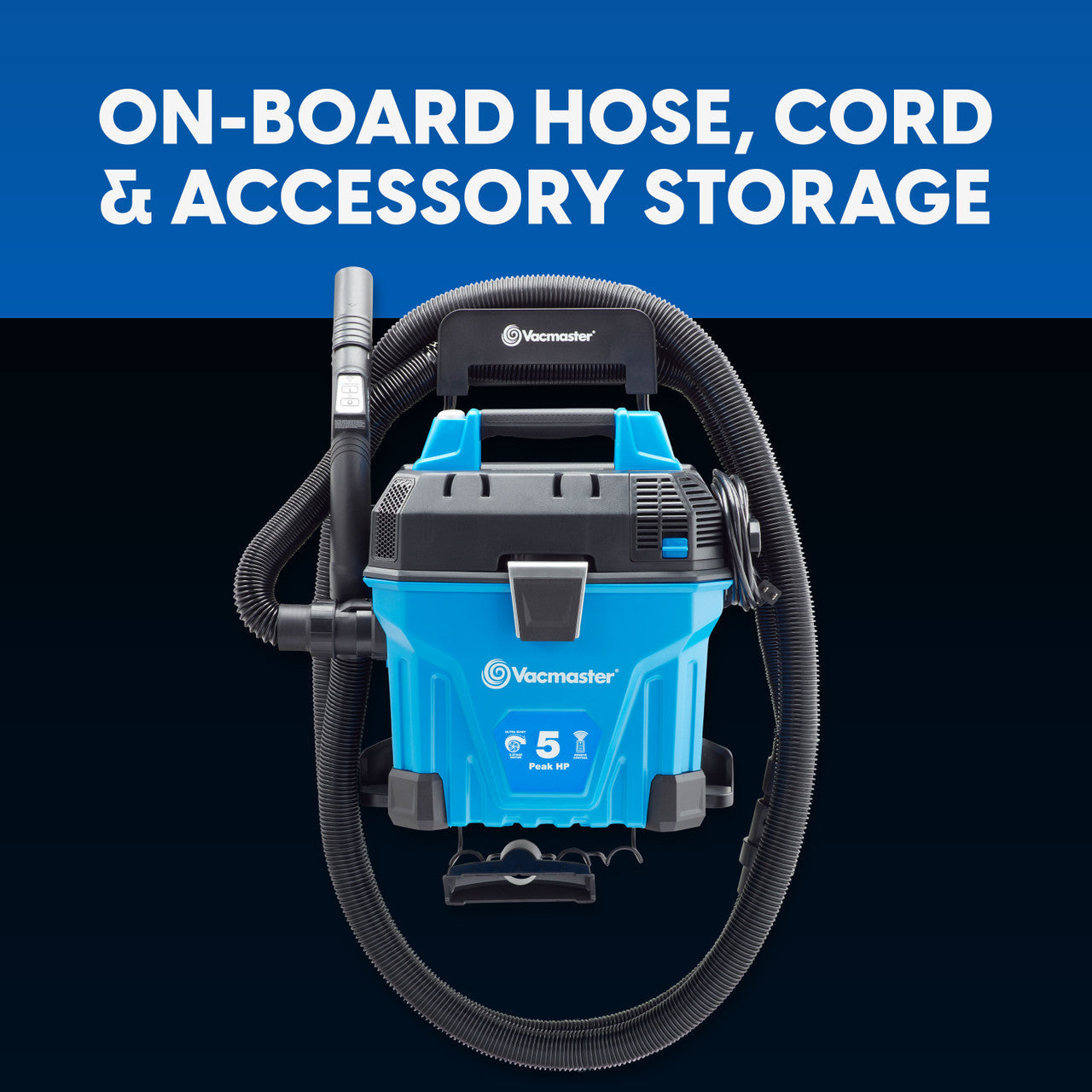 Vacmaster 5-Gallon* 5 Peak HP† Remote Control Wall Mount Wet / Dry Vacuum, VWMB508 0101
