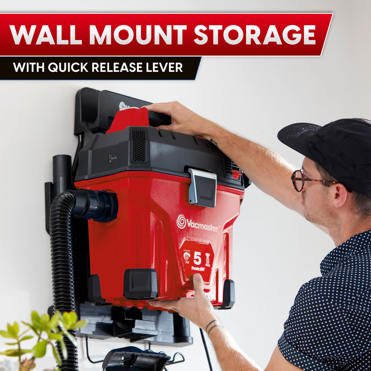 Vacmaster 5-Gallon* 5 Peak HP† Remote Control Wall Mount Wet/Dry Vac, VWMB508 1101