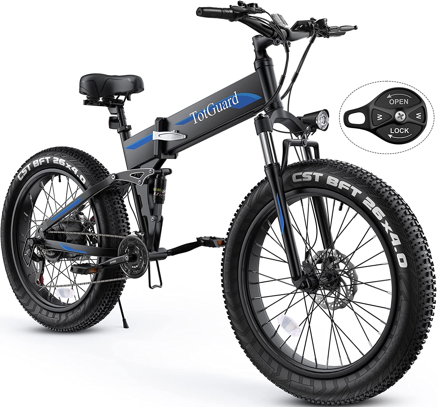 Totguard Electric Bike, 26" Fat Tire Electric Bike for Adults 500W 21.6MPH